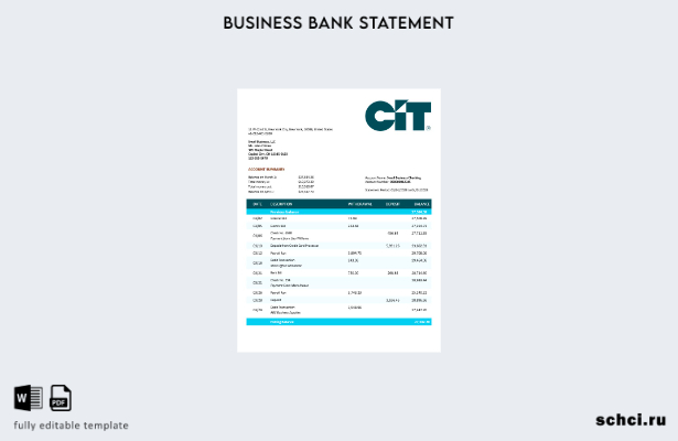 цифровая загрузка выписки по текущему счету бизнеса CIT Bank Шаблон в формате Wo